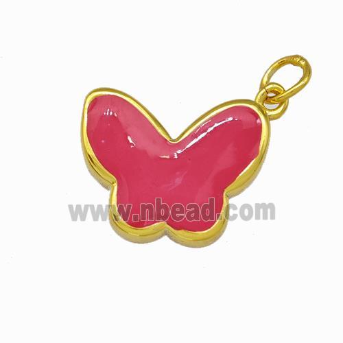 Copper Butterfly Pendant Red Enamel Gold Plated