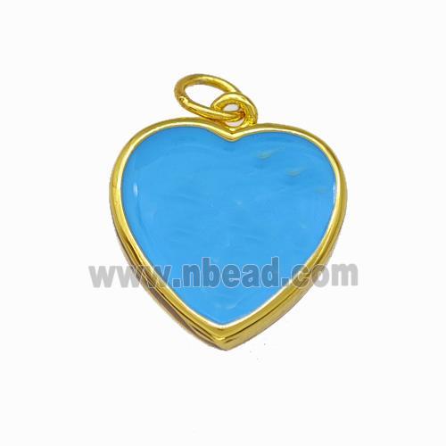 Copper Heart Pendant Blue Enamel Gold Plated