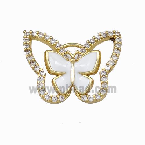 Copper Butterfly Pendant Pave Zirconia White Enamel Gold Plated