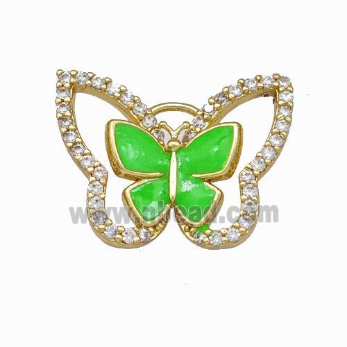 Copper Butterfly Pendant Pave Zirconia Green Enamel Gold Plated