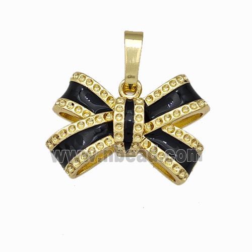 Copper Bow Pendant Black Enamel Gold Plated