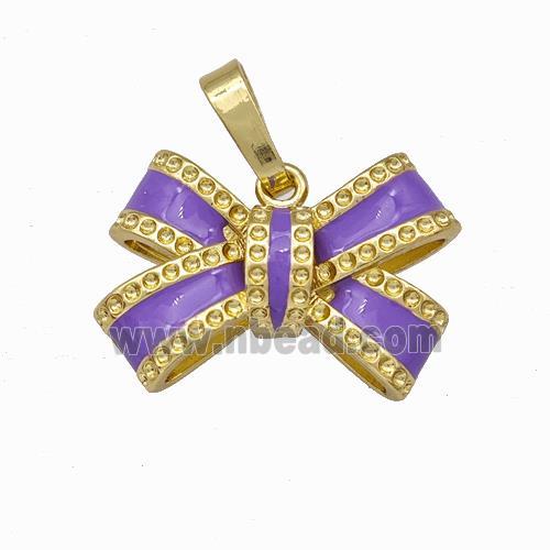 Copper Bow Pendant Lavender Enamel Gold Plated