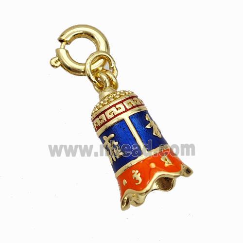 Copper Bell Pendant Blue Red Painted Gold Plated