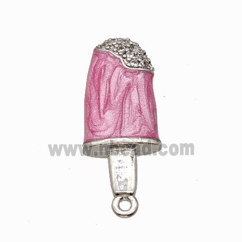 Ice Cream Charms Copper Pendant Pave Zirconia Pink Painted Platinum Plated