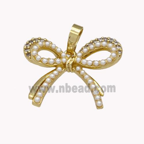 Copper Bow Pendant Pave Zirconia Pearlized Resin Gold Plated