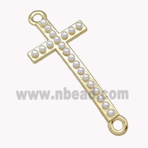 Copper Cross Connector Pave Pearlized Resin Gold Plated