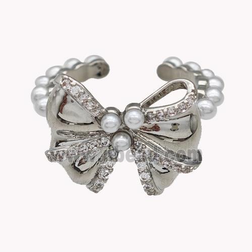 Copper Bow Rings Pave Zirconia Pearlized Resin Platinum Plated