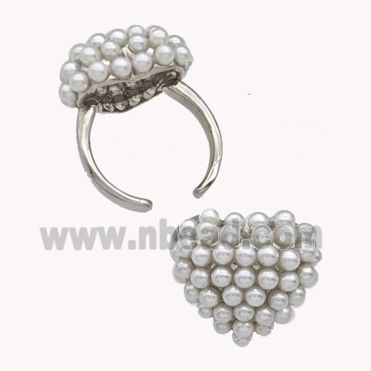 Copper Rings Pave Zirconia Pearlized Resin Heart Platinum Plated