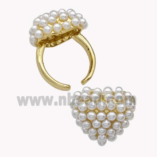 Copper Rings Pave Zirconia Pearlized Resin Heart Gold Plated