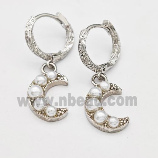 Copper Hoop Earrings Moon Pave Pearlized Resin Platinum Plated