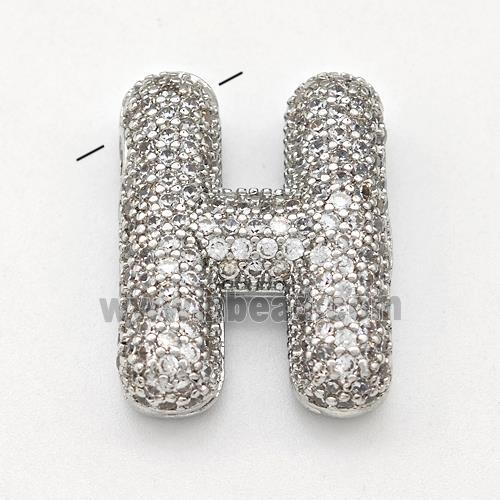 Copper Letter-H Pendant Micro Pave Zirconia Platinum Plated