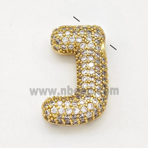 Copper Letter-J Pendant Micro Pave Zirconia Gold Plated