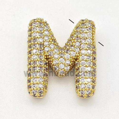 Copper Letter-M Pendant Micro Pave Zirconia Gold Plated