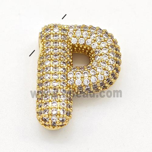 Copper Letter-P Pendant Micro Pave Zirconia Gold Plated