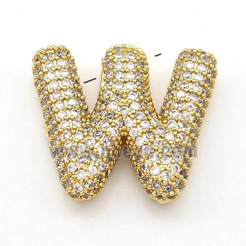 Copper Letter-W Pendant Micro Pave Zirconia Gold Plated