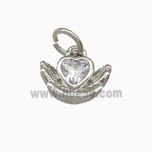 Copper Heart Pendant Micro Pave Zirconia Hand Platinum Plated