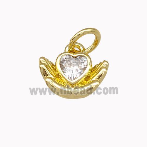 Copper Heart Pendant Micro Pave Zirconia Hand Gold Plated