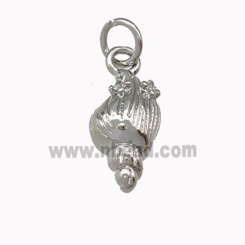 Spiral Shell Charms Copper Pendant Pave Zirconia Platinum Plated