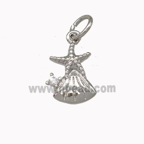 Starfish And Shell Charms Copper Pendant Pave Zirconia Platinum Plated