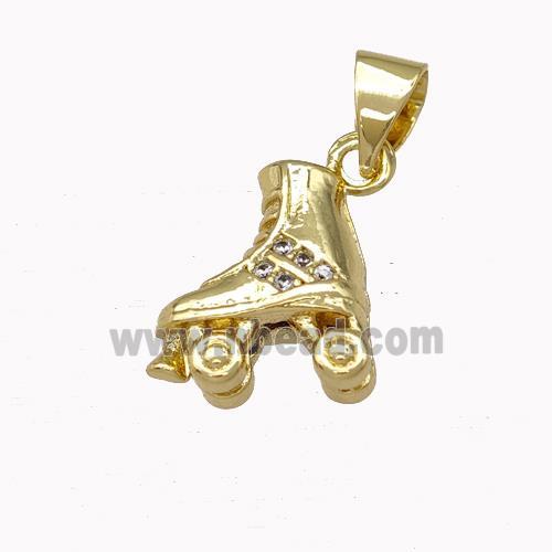 Ice Roller Skates Charms Copper Shoes Pendant Pave Zirconia Gold Plated