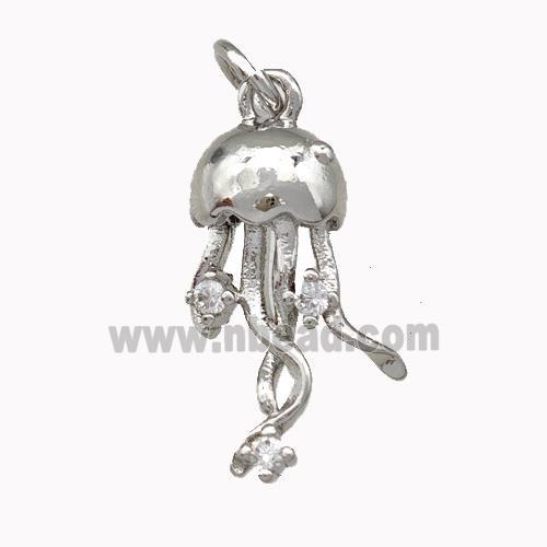 Copper Jellyfish Pendant Micro Pave Zirconia Platinum Plated