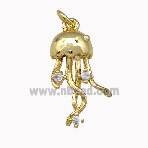 Copper Jellyfish Pendant Micro Pave Zirconia Gold Plated