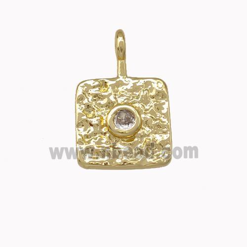 Copper Square Pendant Pave Zirconia Hammered Gold Plated