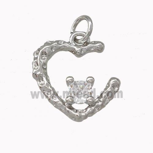 Copper Heart Pendant Pave Zirconia Platinum Plated