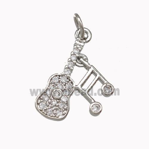 Guitar Charms Musical Note Copper Pendant Pave Zirconia Platinum Plated