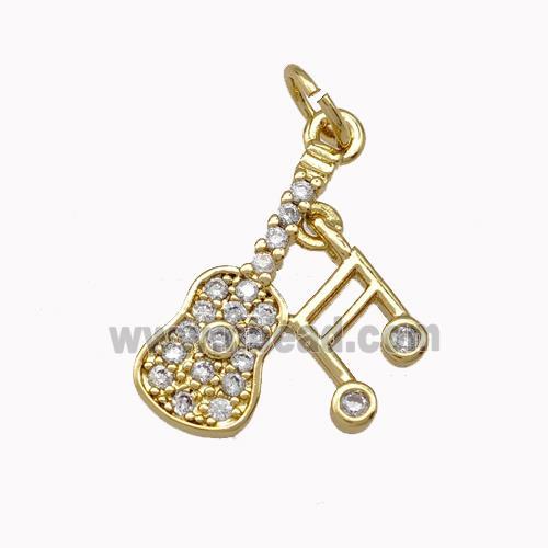 Guitar Charms Musical Note Copper Pendant Pave Zirconia Gold Plated