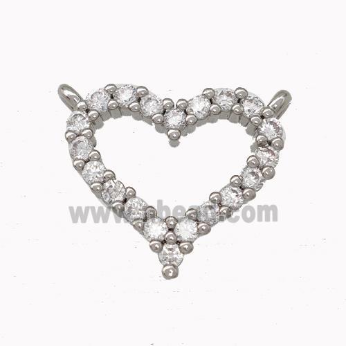 Copper Heart Pendant Micro Pave Zirconia 2loops Platinum Plated