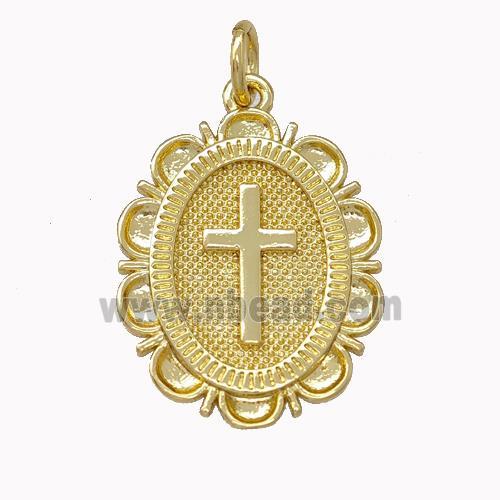 Copper Cross Pendant Oval Gold Plated