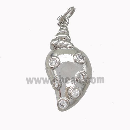 Copper Conch Shell Pendant Pave Zirconia Platinum Plated