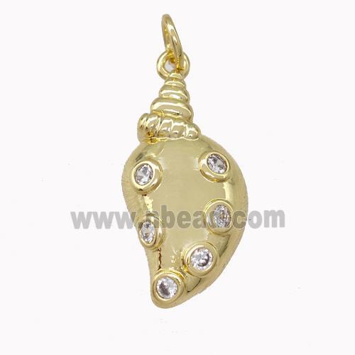 Copper Conch Shell Pendant Pave Zirconia Gold Plated