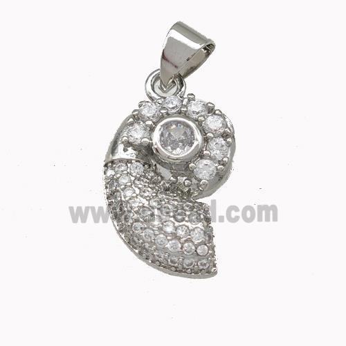 Nautilus Shell Charms Copper Conch Pendant Micro Pave Zirconia Platinum Plated