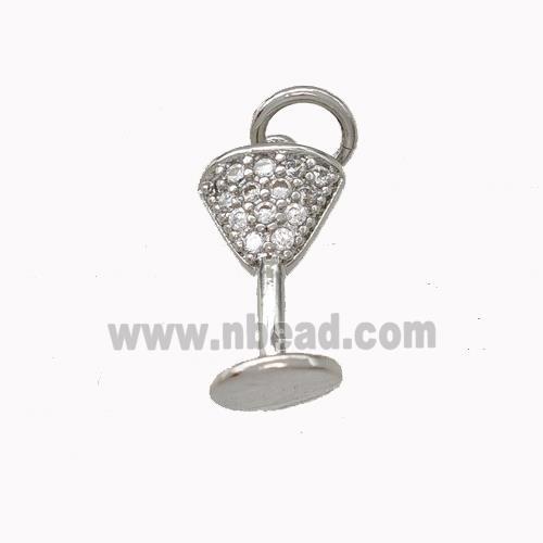 Wine Glass Charms Copper Goblet Pendant Micro Pave Zirconia Cup Platinum Plated