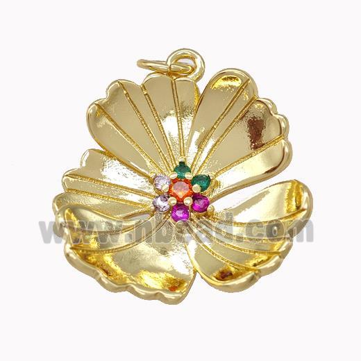 Copper Flower Pendant Pave Zirconia Gold Plated