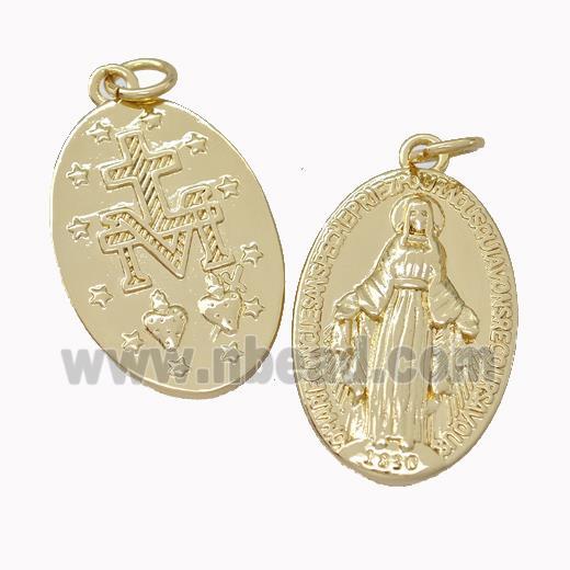 Virgin Mary Charms Copper Oval Pendant Gold Plated