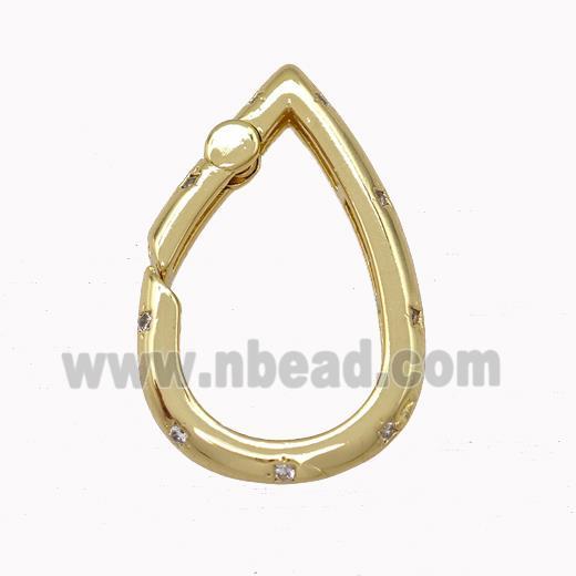 Copper Carabiner Clasp Micro Pave Zirconia Teardrop Gold Plated