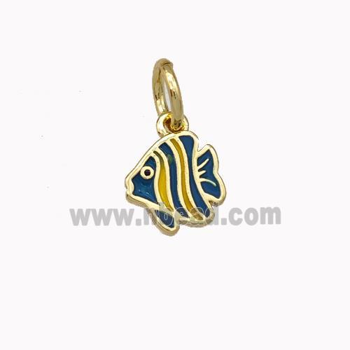 Copper Fish Charms Pendant Blue Yellow Enamel Gold Plated