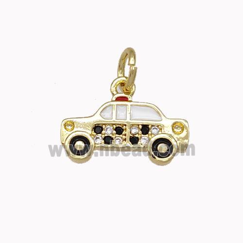 Copper Car Charms Pendant Micro Pave Zirconia White Enamel Gold Plated