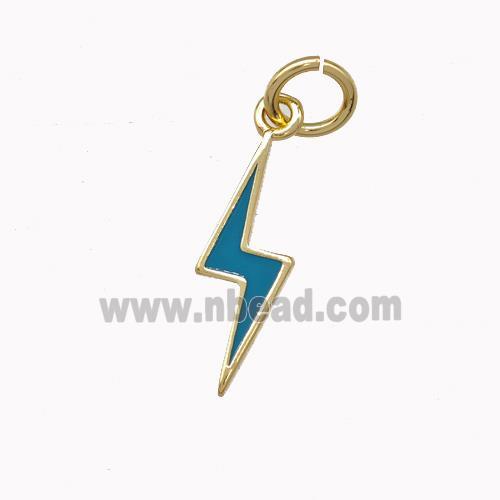 Lightning Charms Copper Pendant Blue Enamel Gold Plated