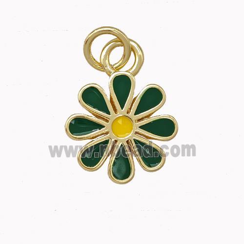 Copper Daisy Flower Pendant Green Enamel Gold Plated