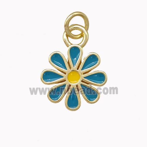 Copper Daisy Flower Pendant Blue Enamel Gold Plated