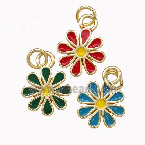 Copper Daisy Flower Pendant Enamel Gold Plated Mixed