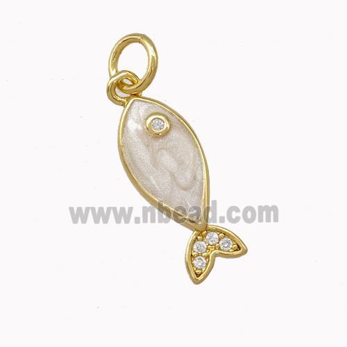 Copper Fish Charms Pendant White Painted Gold Plated