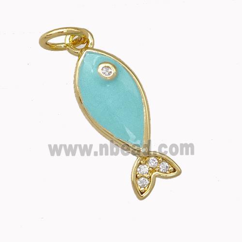 Copper Fish Charms Pendant Teal Painted Gold Plated