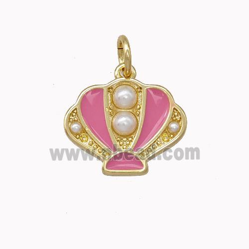 Scallop shell Charms Copper Pendant Pave Pearlized Resin Pink Enamel Gold Plated