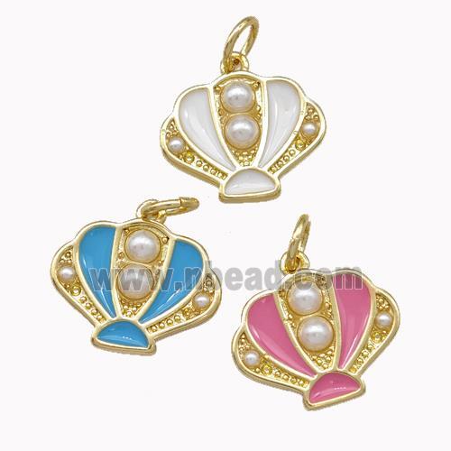 Scallop shell Charms Copper Pendant Pave Pearlized Resin Enamel Gold Plated Mixed