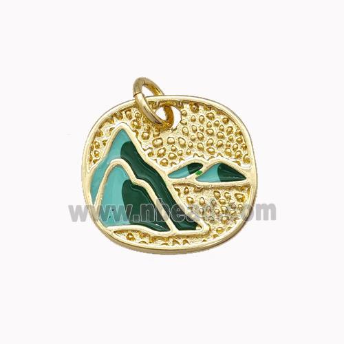 Copper Mountain Charms Pendant Green Enamel Gold Plated